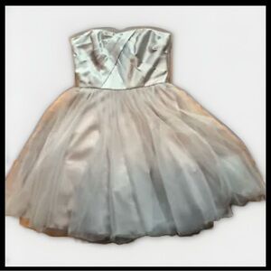 WHBM size 2 strapless gray satin and tulle short dress